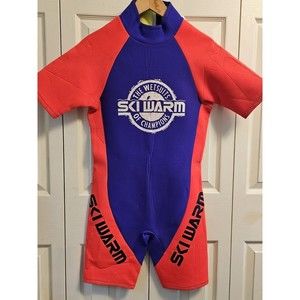 Vtg 90s SKI WARM Men M Purple/Neon Neoprene Shorty Wetsuit Surfer House USA